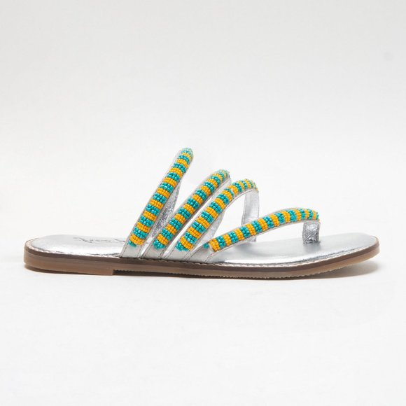 🎉LAST CHANCE🎉 FREE PEOPLE Beatrice Beaded Flat Sandals / Platino Combo - Picture 7 of 9